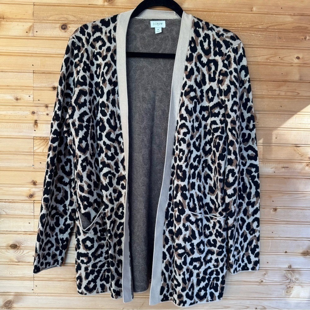 J. Crew Cardigan Leopard Print Medium Animal Layering LP 100% Cotton